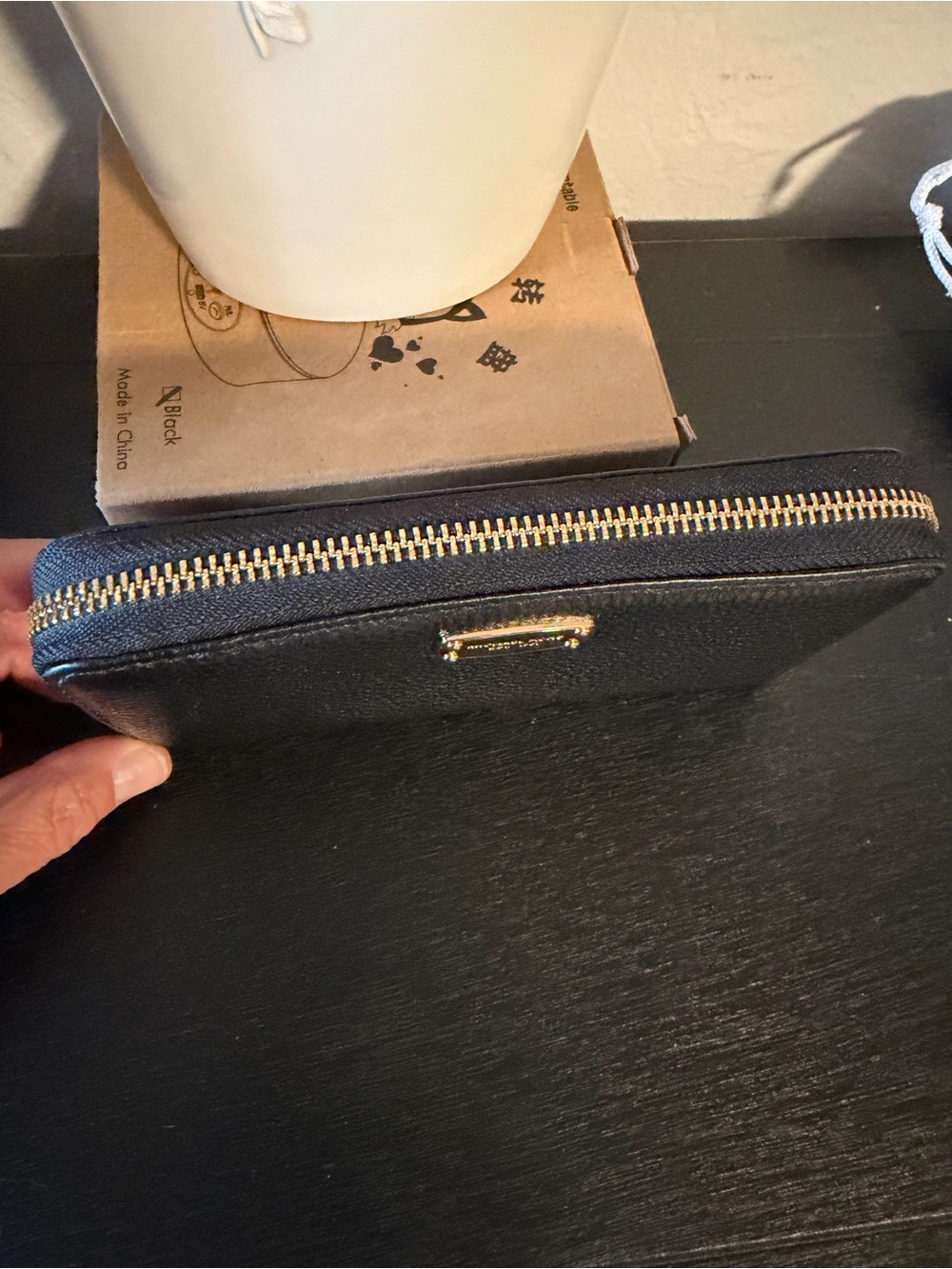 Michael Kors Black Pebbled Leather Zip-Around Wallet with Gold Plate - Picture 3 of 10